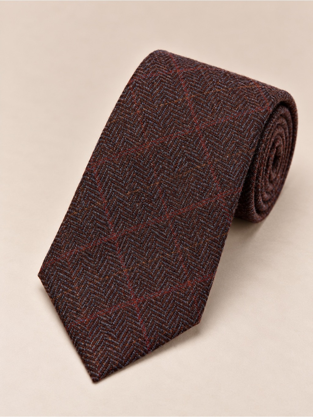 Louis Feraud Paris Wool Necktie Brown Herringbone Vintage Designer Tie